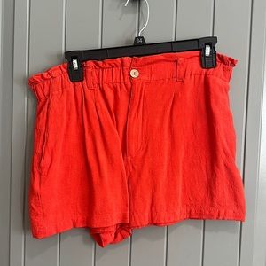Red Orange Linen Shorts